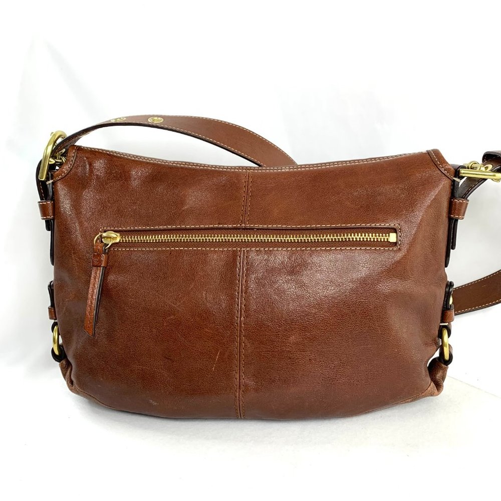 Coach Z Brown Leather Z23987 Medium Flap Shoulder Duffle Bag Pleated Purse Brass - Picture 3 of 13